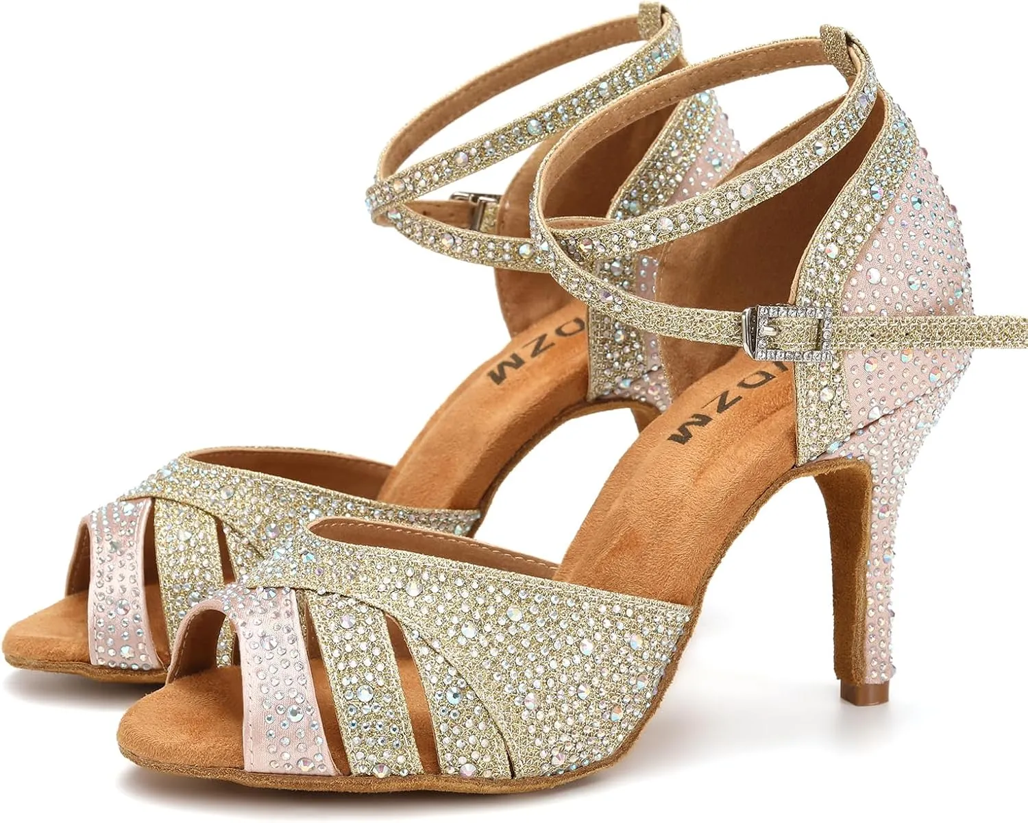 SWDZM Women's Rhinestone Ballroom Latin Dance Shoes Salsa Professional Practice Wedding Shoes,Model YCL389