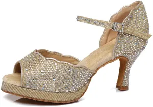 SWDZM Women's Rhinestone Ballroom Latin Dance Shoes Salsa Professional Practice Wedding Shoes,Model YCL389