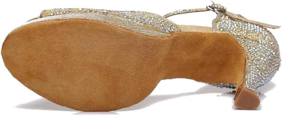 SWDZM Women's Rhinestone Ballroom Latin Dance Shoes Salsa Professional Practice Wedding Shoes,Model YCL389