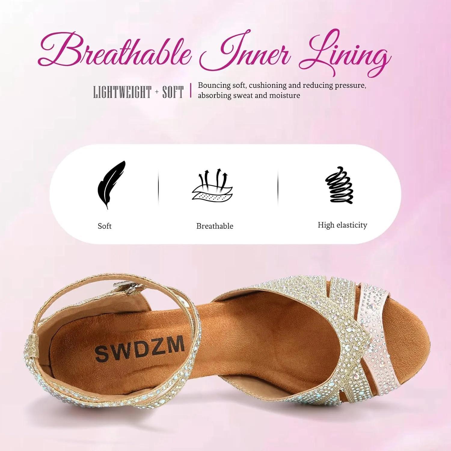 SWDZM Women's Rhinestone Ballroom Latin Dance Shoes Salsa Professional Practice Wedding Shoes,Model YCL389
