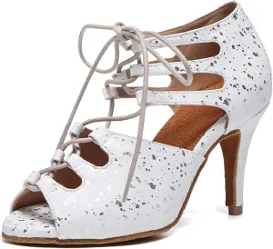 SWDZM Women's Rhinestone Ballroom Latin Dance Shoes Salsa Professional Practice Wedding Shoes,Model YCL389
