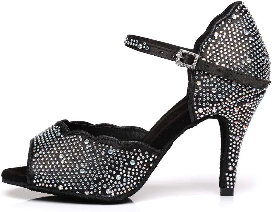 SWDZM Women's Rhinestone Ballroom Latin Dance Shoes Salsa Professional Practice Wedding Shoes,Model YCL389