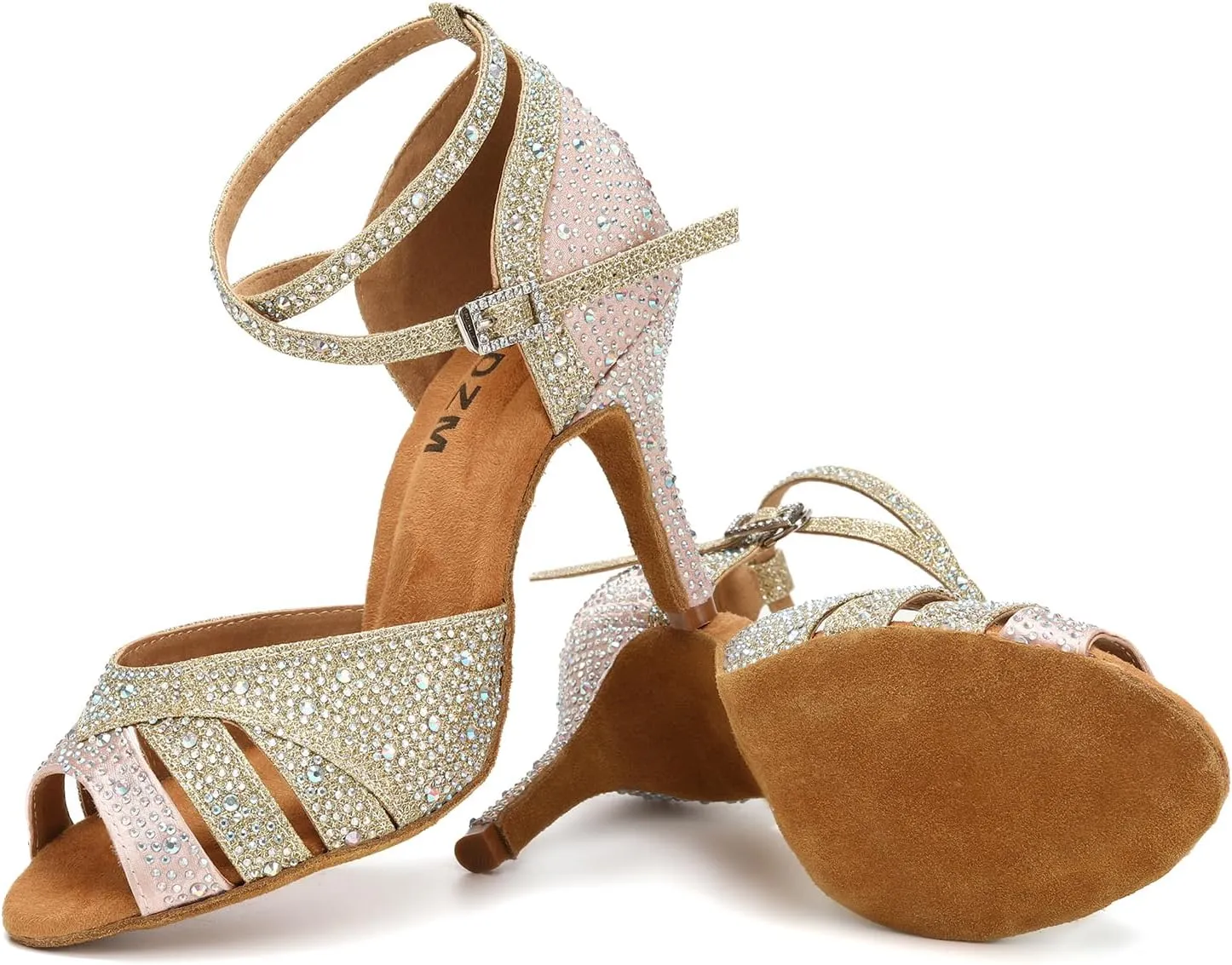 SWDZM Women's Rhinestone Ballroom Latin Dance Shoes Salsa Professional Practice Wedding Shoes,Model YCL389