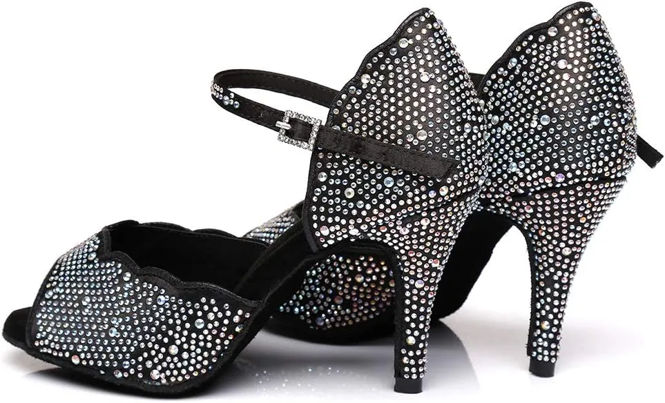SWDZM Women's Rhinestone Ballroom Latin Dance Shoes Salsa Professional Practice Wedding Shoes,Model YCL389