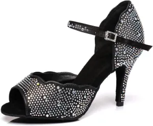SWDZM Women's Rhinestone Ballroom Latin Dance Shoes Salsa Professional Practice Wedding Shoes,Model YCL389