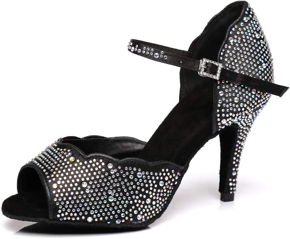 SWDZM Women's Rhinestone Ballroom Latin Dance Shoes Salsa Professional Practice Wedding Shoes,Model YCL389