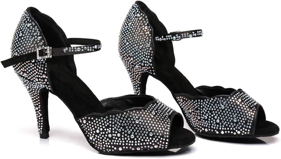 SWDZM Women's Rhinestone Ballroom Latin Dance Shoes Salsa Professional Practice Wedding Shoes,Model YCL389