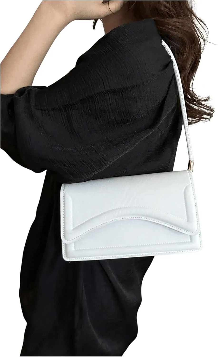 SweatyRocks Women's Solid Leather Shoulder Handbag Square Flap Underarm Bags Small Clutch Purse