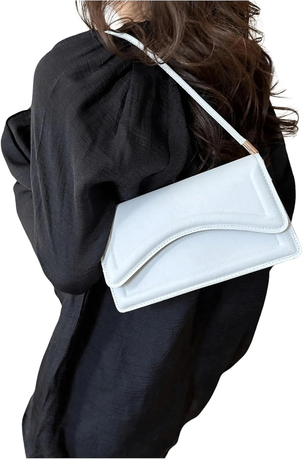 SweatyRocks Women's Solid Leather Shoulder Handbag Square Flap Underarm Bags Small Clutch Purse