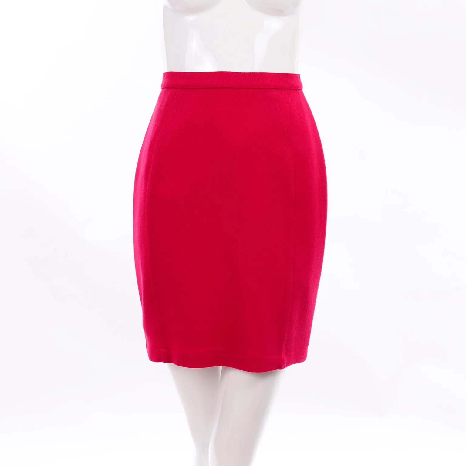 Thierry Mugler Vintage Strawberry Red Skirt & Jacket Suit w Black Trim