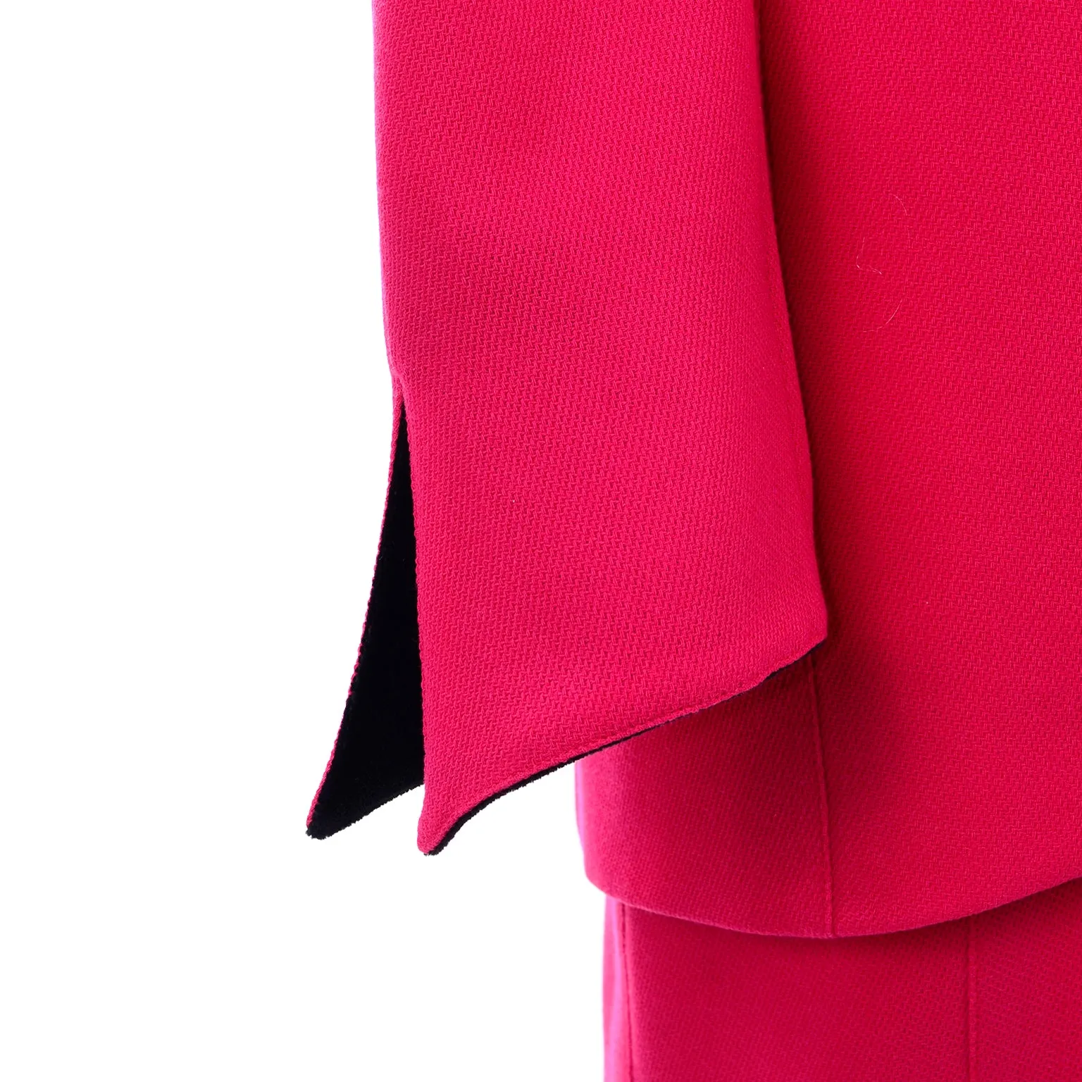 Thierry Mugler Vintage Strawberry Red Skirt & Jacket Suit w Black Trim