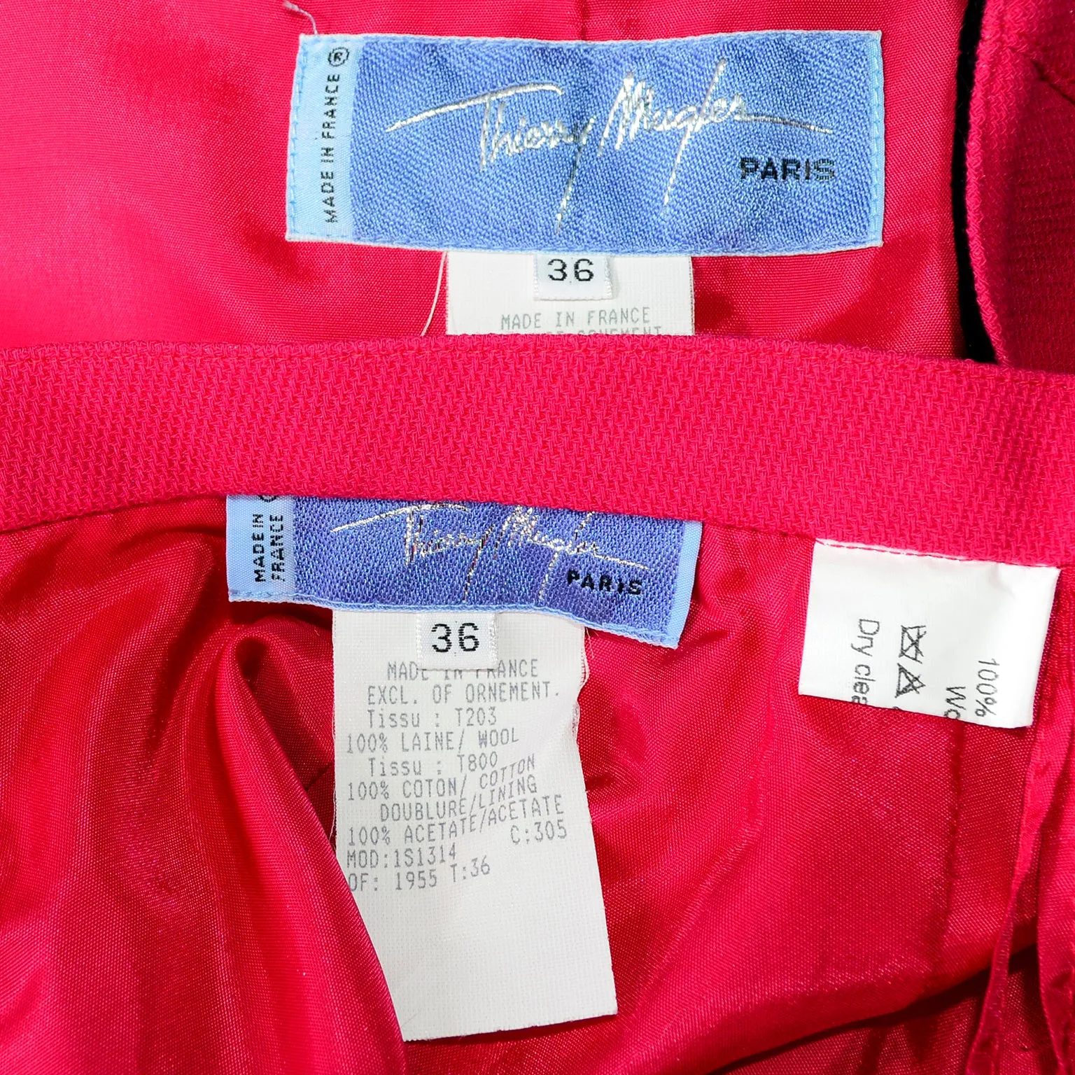 Thierry Mugler Vintage Strawberry Red Skirt & Jacket Suit w Black Trim