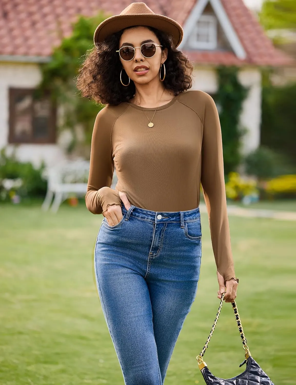 Totatuit Women Floral Mesh Long Sleeve Top Crewneck Double Lined Basic Shirts with Thumb Holes Going Out Tops