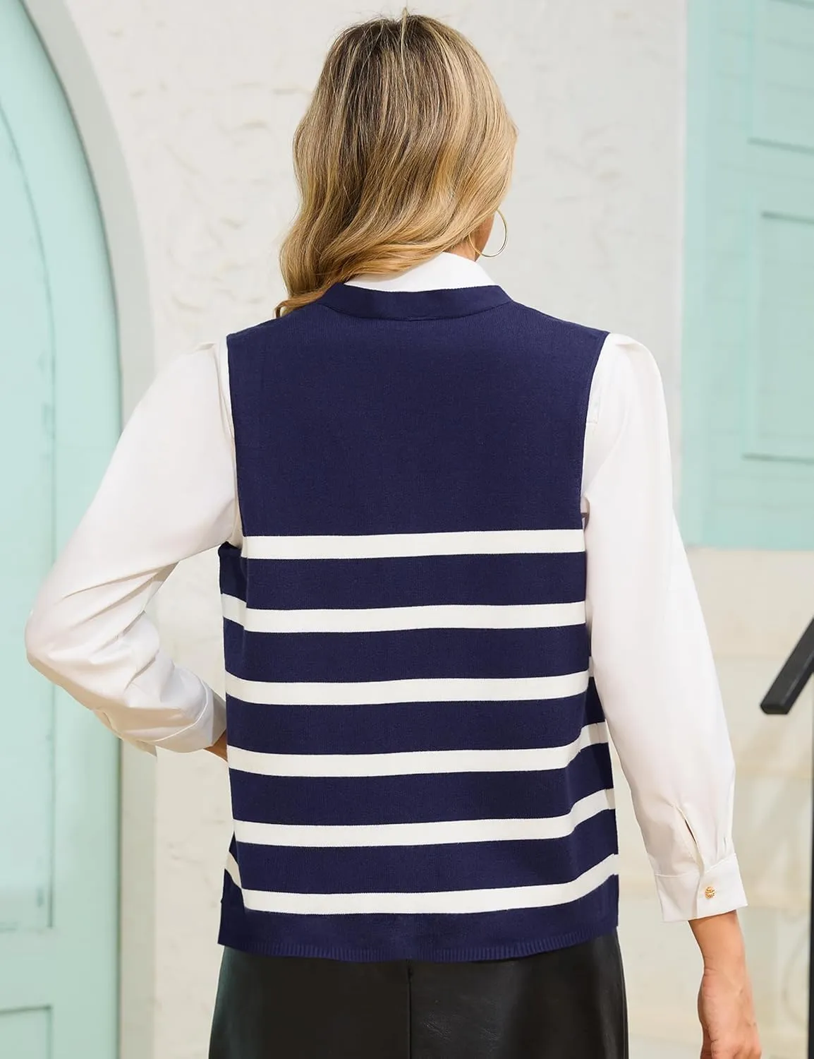 Totatuit Women's Sweater Vests Striped Lightweight Knit Tank Top Trendy Sweater Vest for Women with Pockets