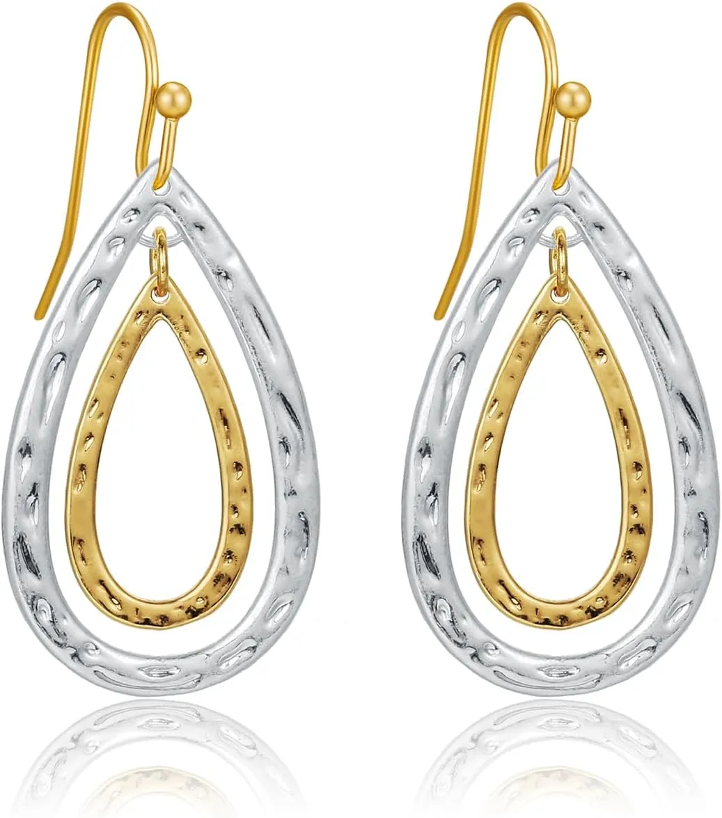 Two Tone Geometric Dangle Earrings for Women Gold and Silver Trendy Drop Earrings Hypoallergenic Lightweight Dangle Earrings