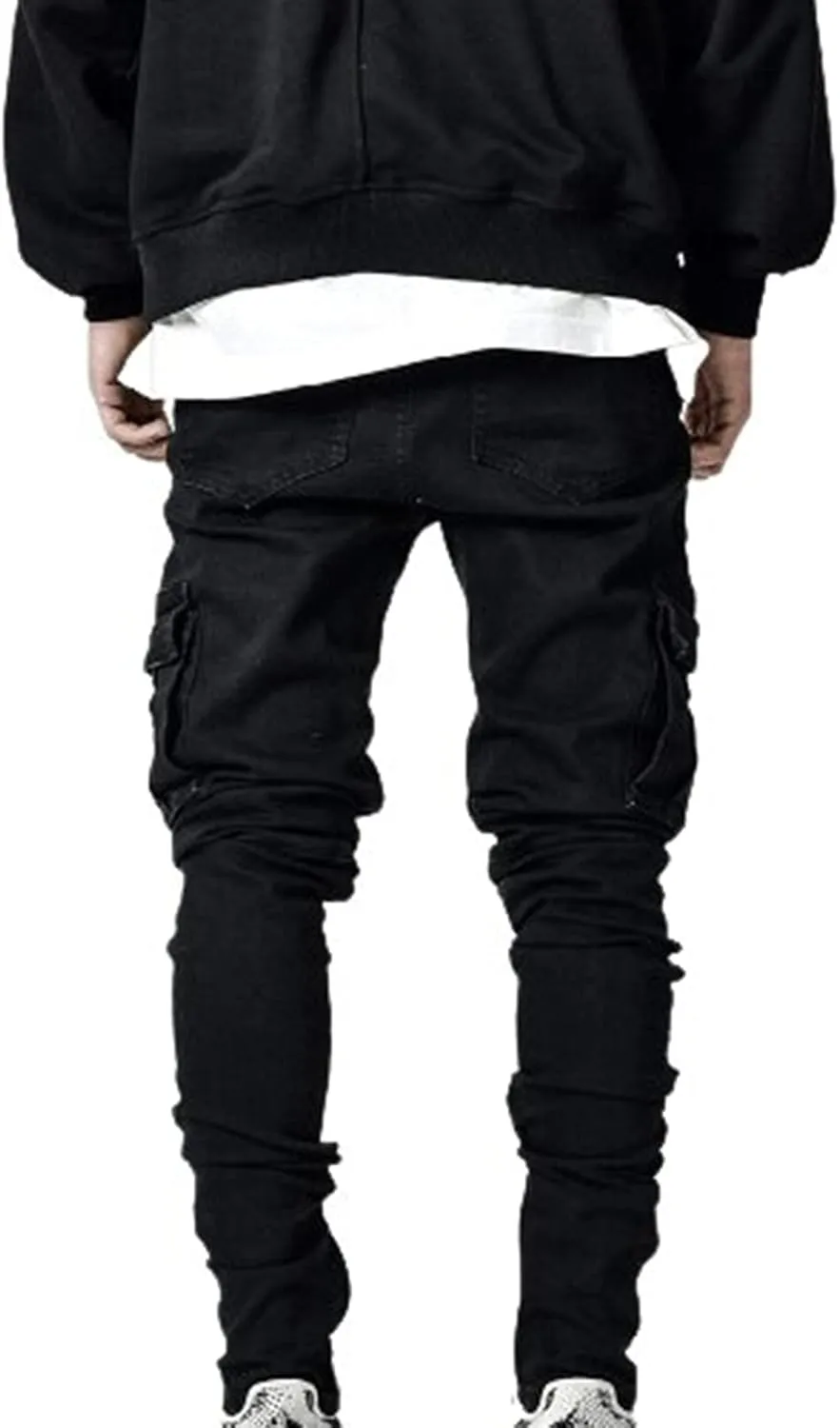 Uillui Mens Slim Fit Jeans 7 Pockets Stretch Ripped Skinny Jeans Moto Biker Washed Denim Distressed Straight Leg Jeans Pants