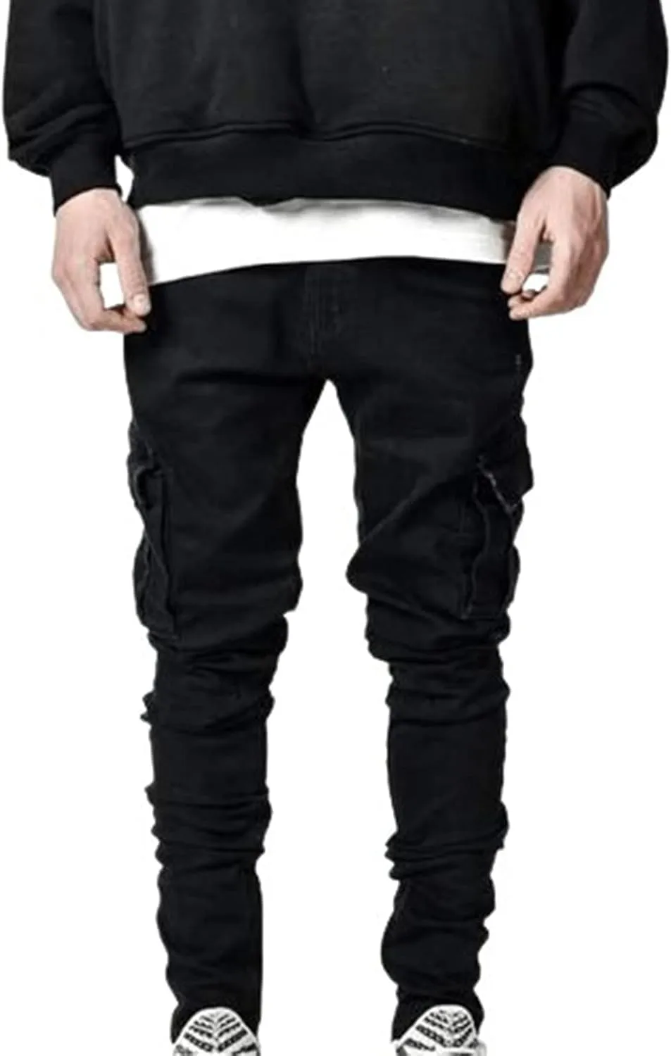 Uillui Mens Slim Fit Jeans 7 Pockets Stretch Ripped Skinny Jeans Moto Biker Washed Denim Distressed Straight Leg Jeans Pants