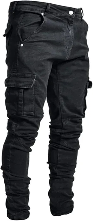 Uillui Mens Slim Fit Jeans 7 Pockets Stretch Ripped Skinny Jeans Moto Biker Washed Denim Distressed Straight Leg Jeans Pants
