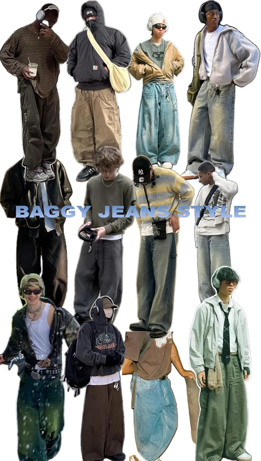 Unisex Y2K Baggy Jeans Hip Hop Skater Jeans Vintage Dance Skateboard Pants Loose Fit Denim Jeans