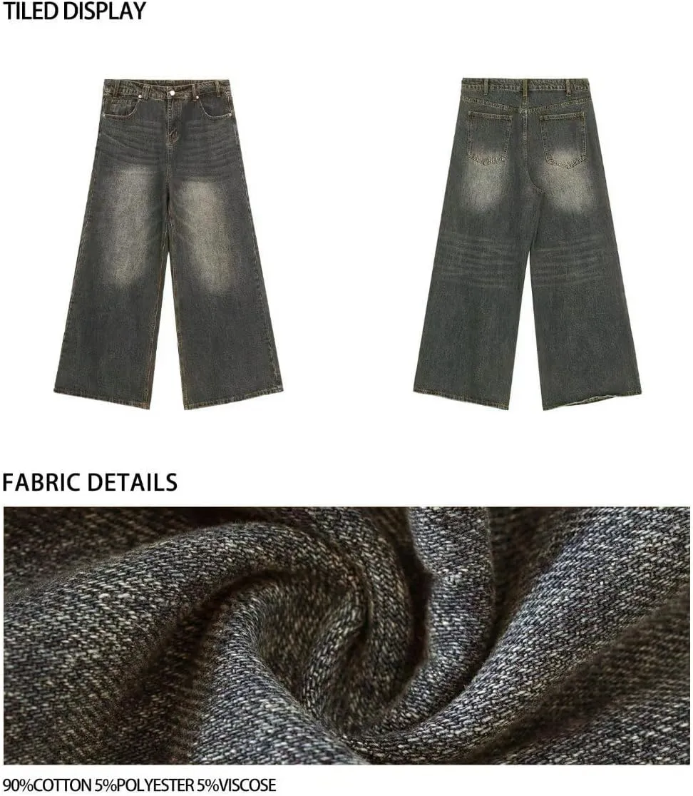 Unisex Y2K Baggy Jeans Hip Hop Skater Jeans Vintage Dance Skateboard Pants Loose Fit Denim Jeans