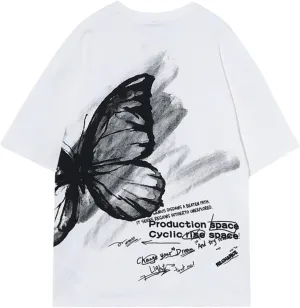 Vamtac Butterfly Graphic Tees Men Y2K Oversized Vintage T Shirts Loose Streetwear Short Sleeves Summer Tops