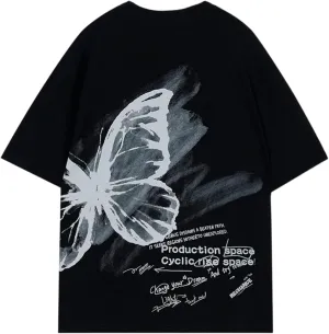Vamtac Butterfly Graphic Tees Men Y2K Oversized Vintage T Shirts Loose Streetwear Short Sleeves Summer Tops