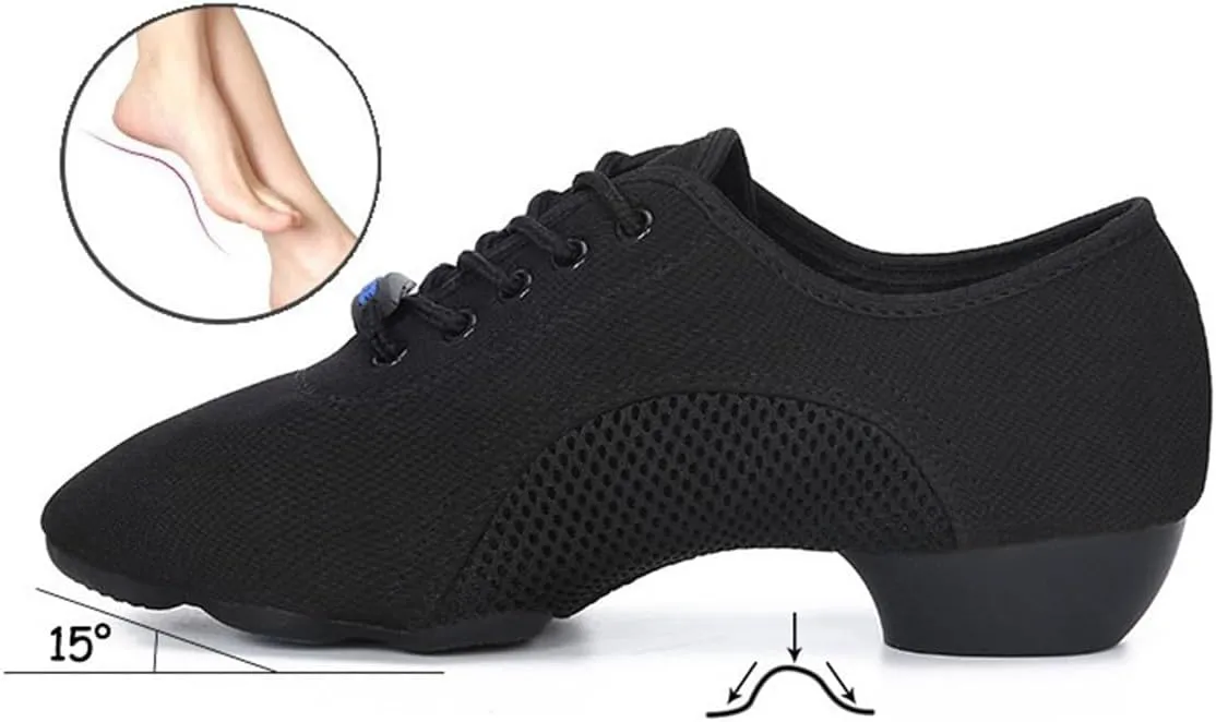 VEACAM Women Latin Dance Shoes, Breathable Jazz Tango Sneaker Beginner Practice Shoes for Female Low Heel Ballroom