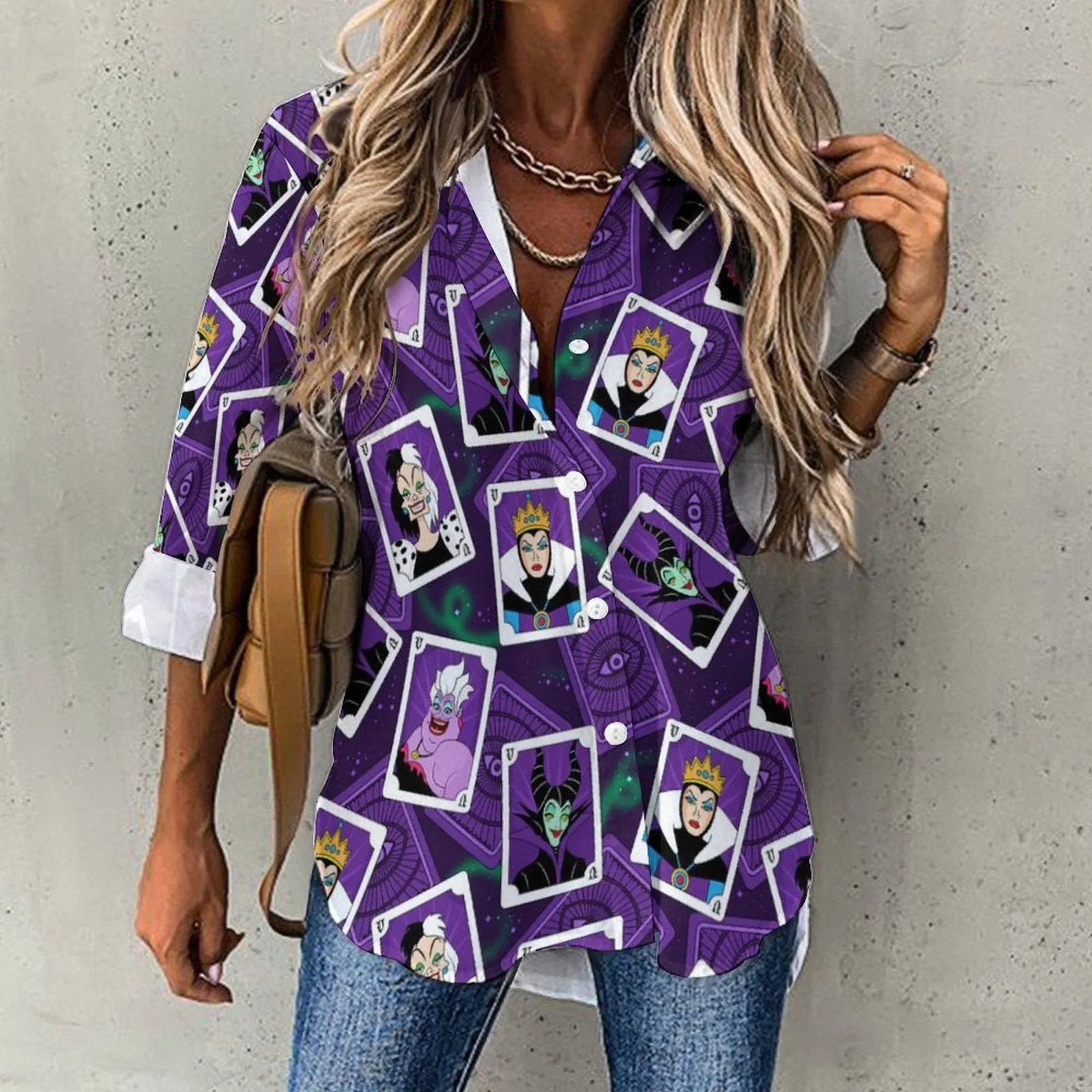 Villain Cards Long Sleeve Button Up Blouse