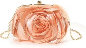 Vintage Rose Satin Crossbody Bag - Elegant Clutch Purse for Women, Perfect for Weddings and Special Occasions