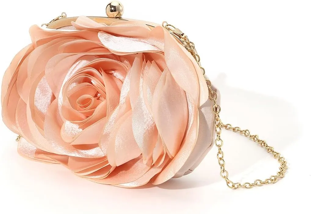 Vintage Rose Satin Crossbody Bag - Elegant Clutch Purse for Women, Perfect for Weddings and Special Occasions
