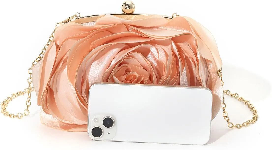 Vintage Rose Satin Crossbody Bag - Elegant Clutch Purse for Women, Perfect for Weddings and Special Occasions