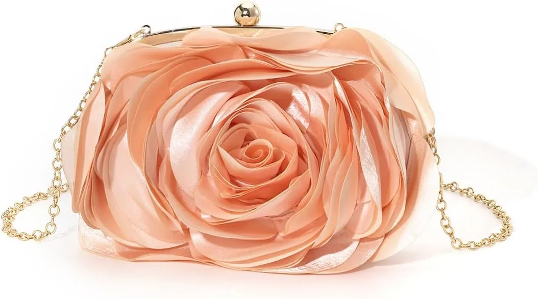Vintage Rose Satin Crossbody Bag - Elegant Clutch Purse for Women, Perfect for Weddings and Special Occasions