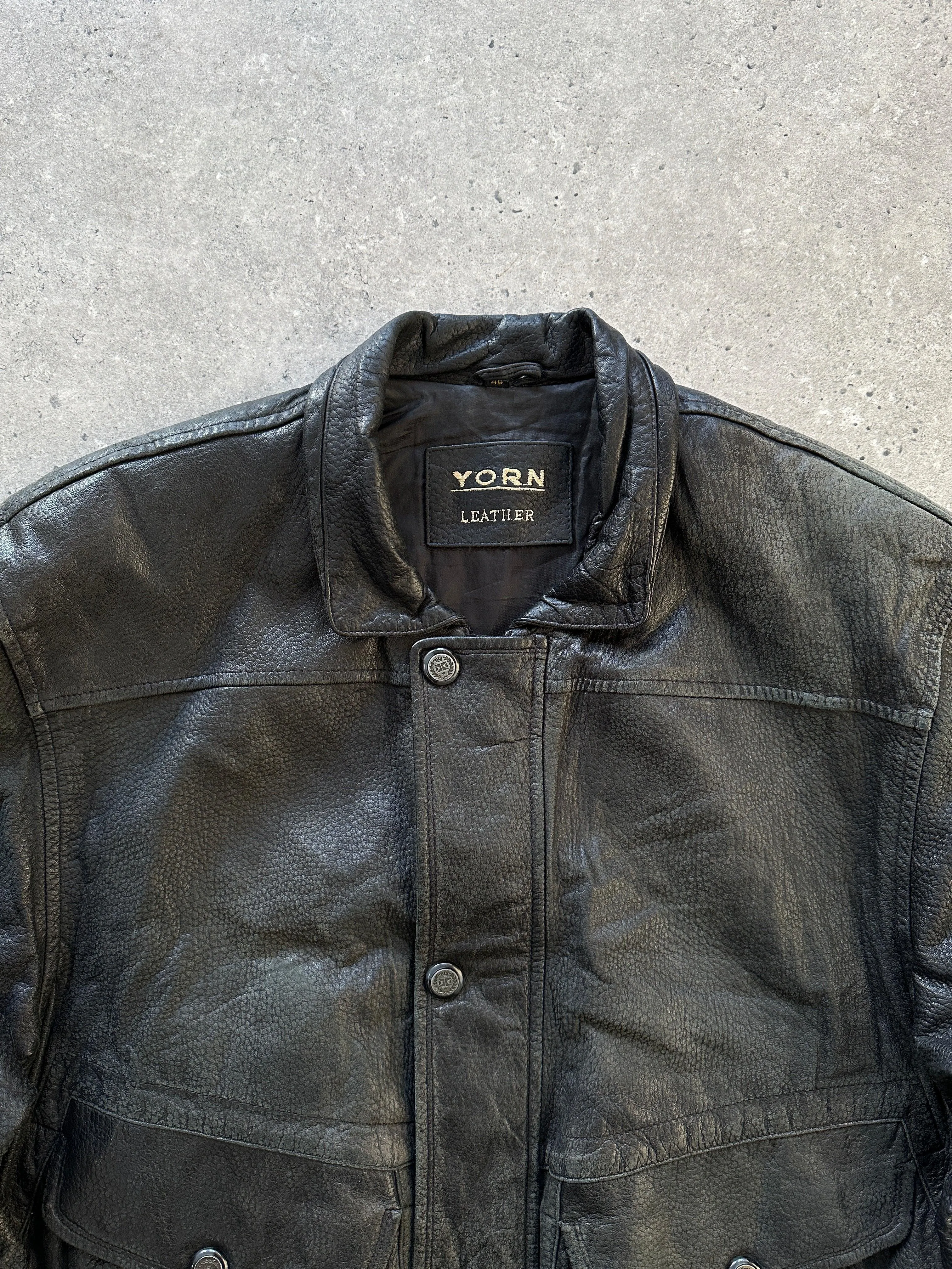 Vintage Textured Leather Bomber Jacket - M/L
