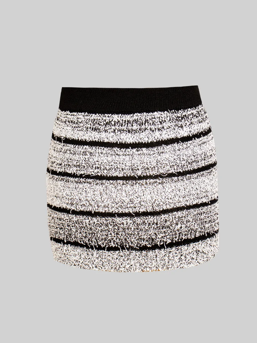 Vintage Wool Striped Slim Skirt