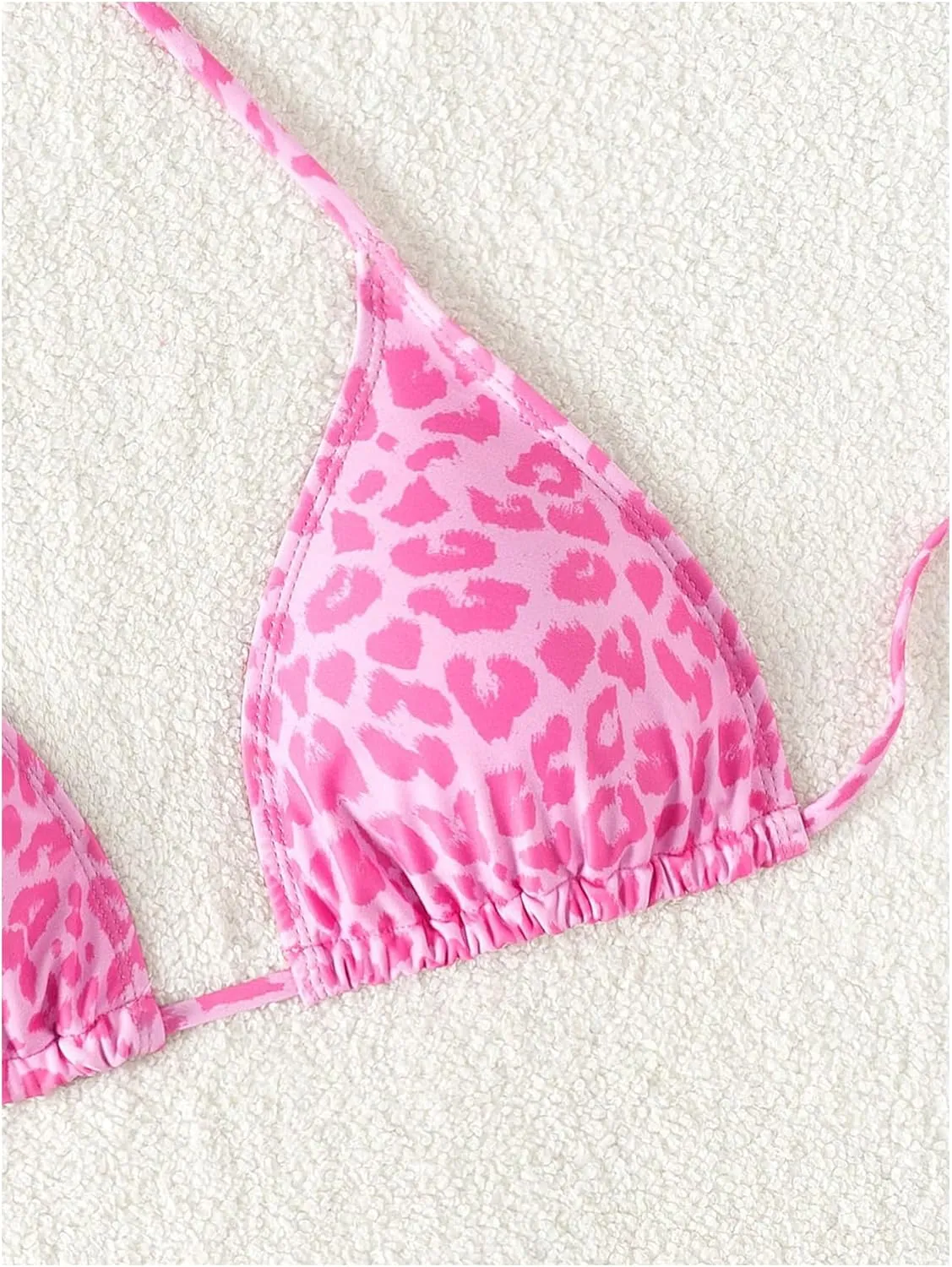 WDIRARA Women's Y2k Leopard Graphic Triangle Bikini Top Micro Halter Swimsuit Tops
