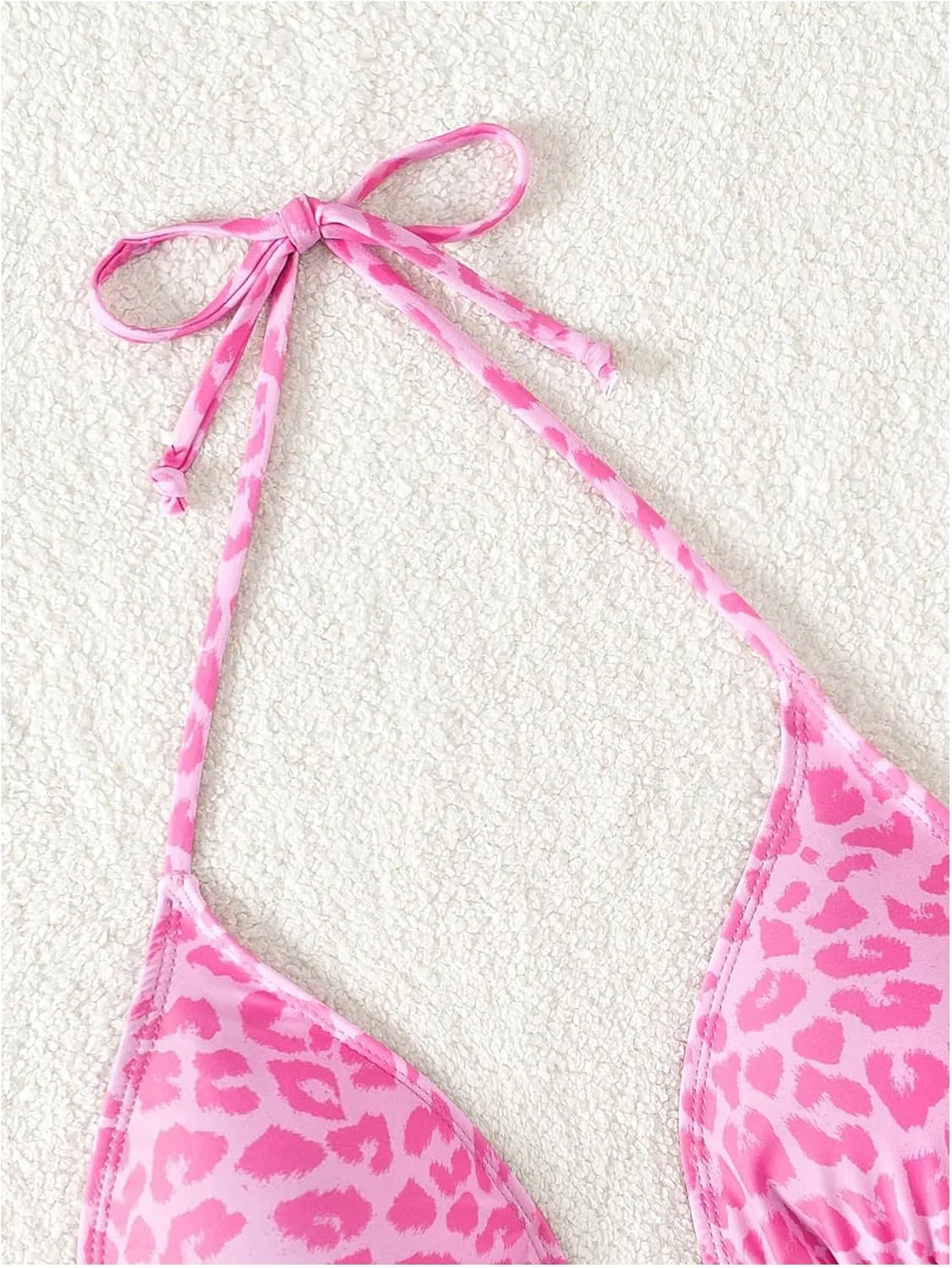 WDIRARA Women's Y2k Leopard Graphic Triangle Bikini Top Micro Halter Swimsuit Tops