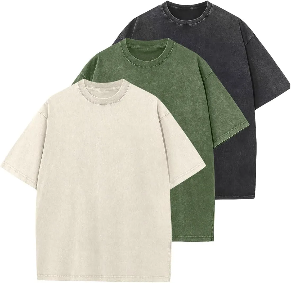 WDPL Men's Acid Cotton T-Shirts Oversized Unisex Short Sleeves Casual Loose Wash Solid Basic Tee Tops