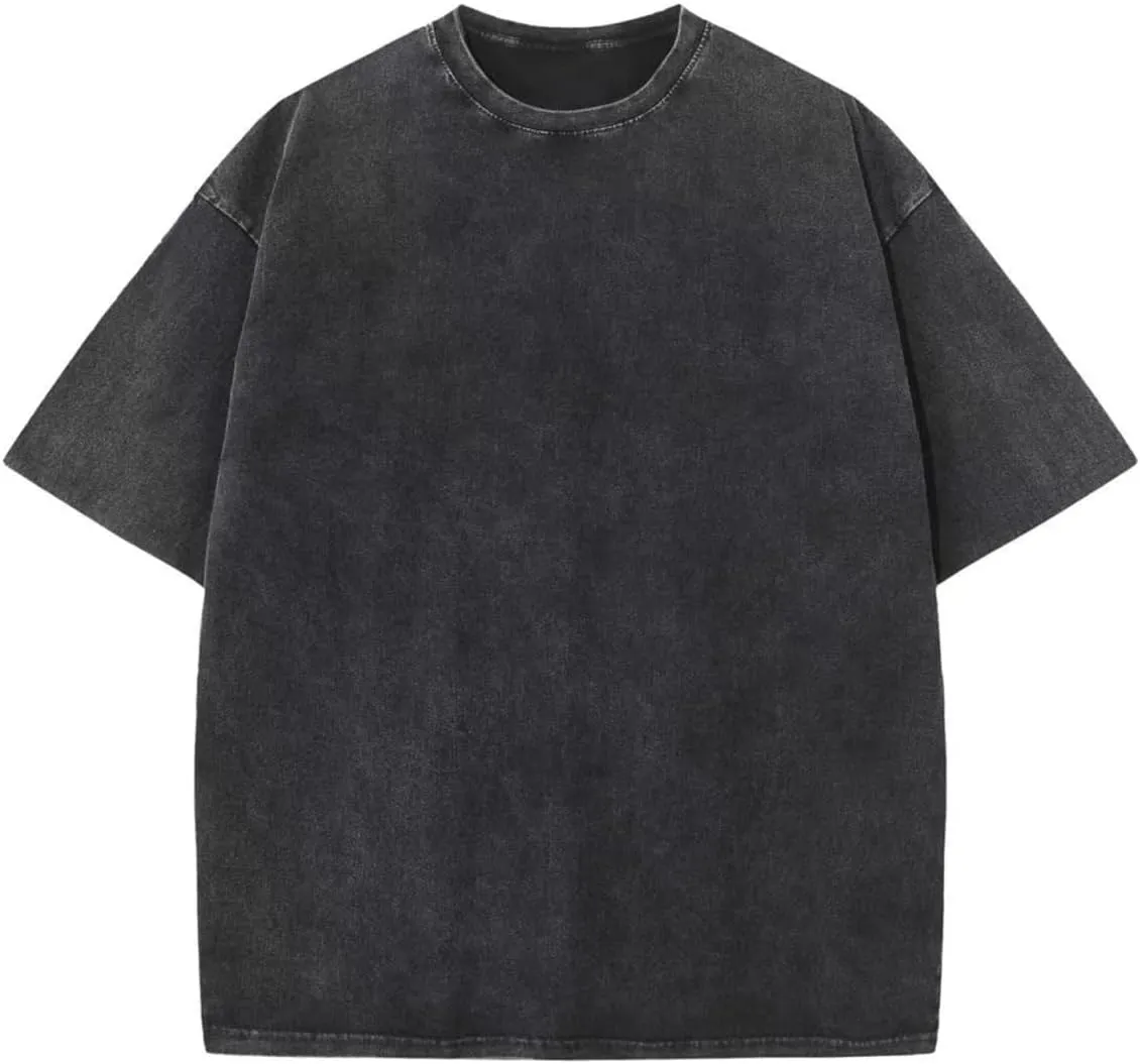 WDPL Men's Acid Cotton T-Shirts Oversized Unisex Short Sleeves Casual Loose Wash Solid Basic Tee Tops