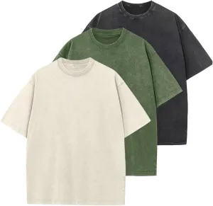 WDPL Men's Acid Cotton T-Shirts Oversized Unisex Short Sleeves Casual Loose Wash Solid Basic Tee Tops