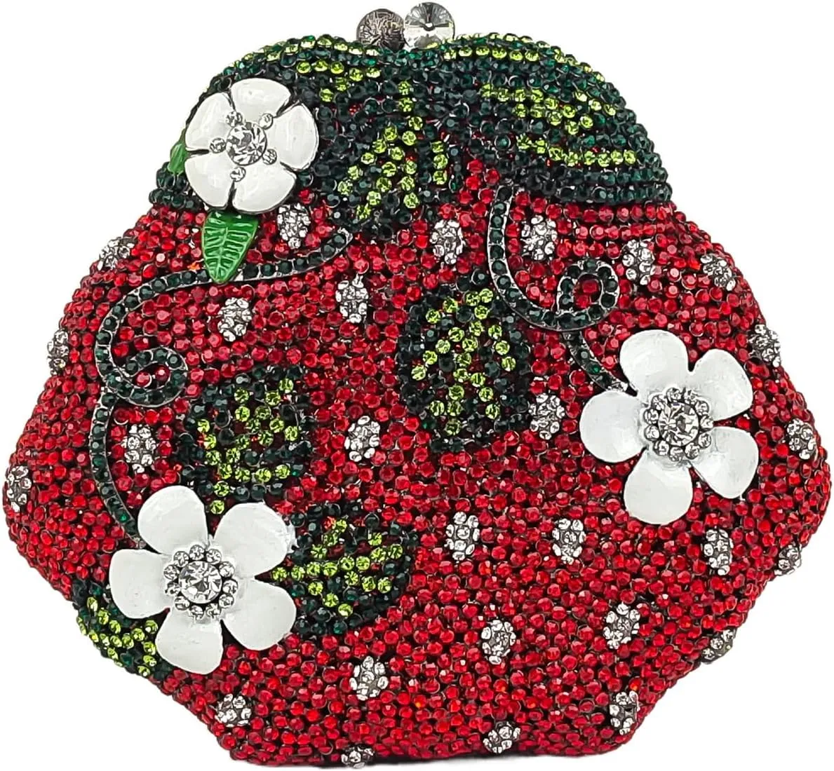 White Flowers Crystal Clutch Red Rhinestone Purse Floral Evening Bag Women Wedding Cocktail Party Bag