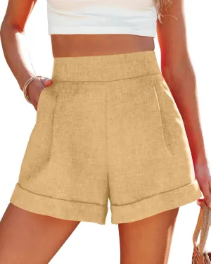 Wihion Women Summer Wide Leg Shorts High Waisted Casual Bermuda Shorts Lightweight Workwear Shorts with Pocket