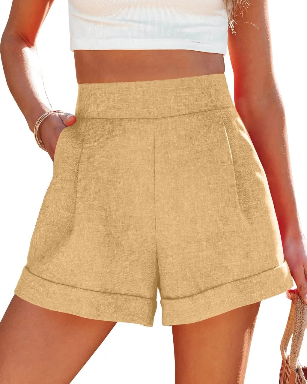Wihion Women Summer Wide Leg Shorts High Waisted Casual Bermuda Shorts Lightweight Workwear Shorts with Pocket