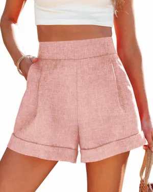 Wihion Women Summer Wide Leg Shorts High Waisted Casual Bermuda Shorts Lightweight Workwear Shorts with Pocket