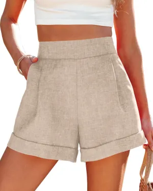 Wihion Women Summer Wide Leg Shorts High Waisted Casual Bermuda Shorts Lightweight Workwear Shorts with Pocket