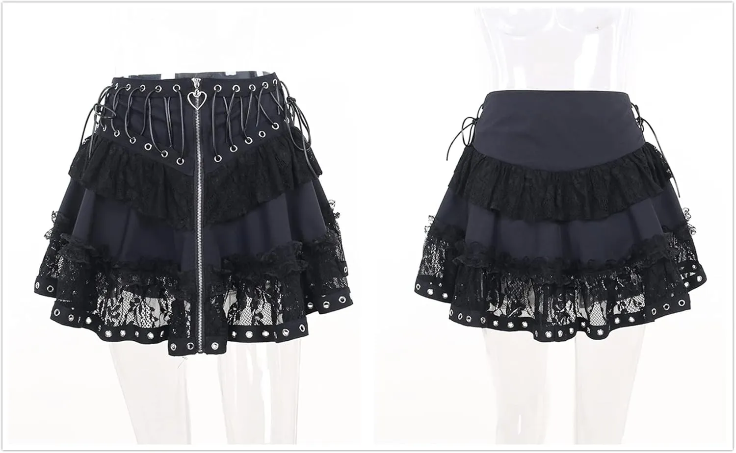 win2win Punk Goth Skirt Black Gothic Grunge Y2k Skirts for Women or Teen Girls
