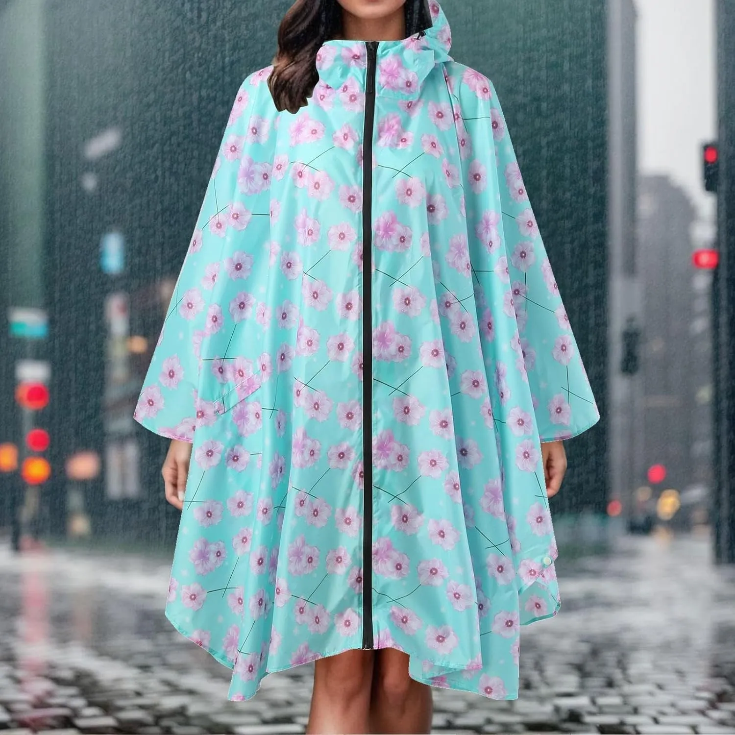 Windproof Jacket for Women Long Sleeve Raincoat Full Zip Up Button Hooded Plain Windbreaker with Pocket Outdoor Spring Plus