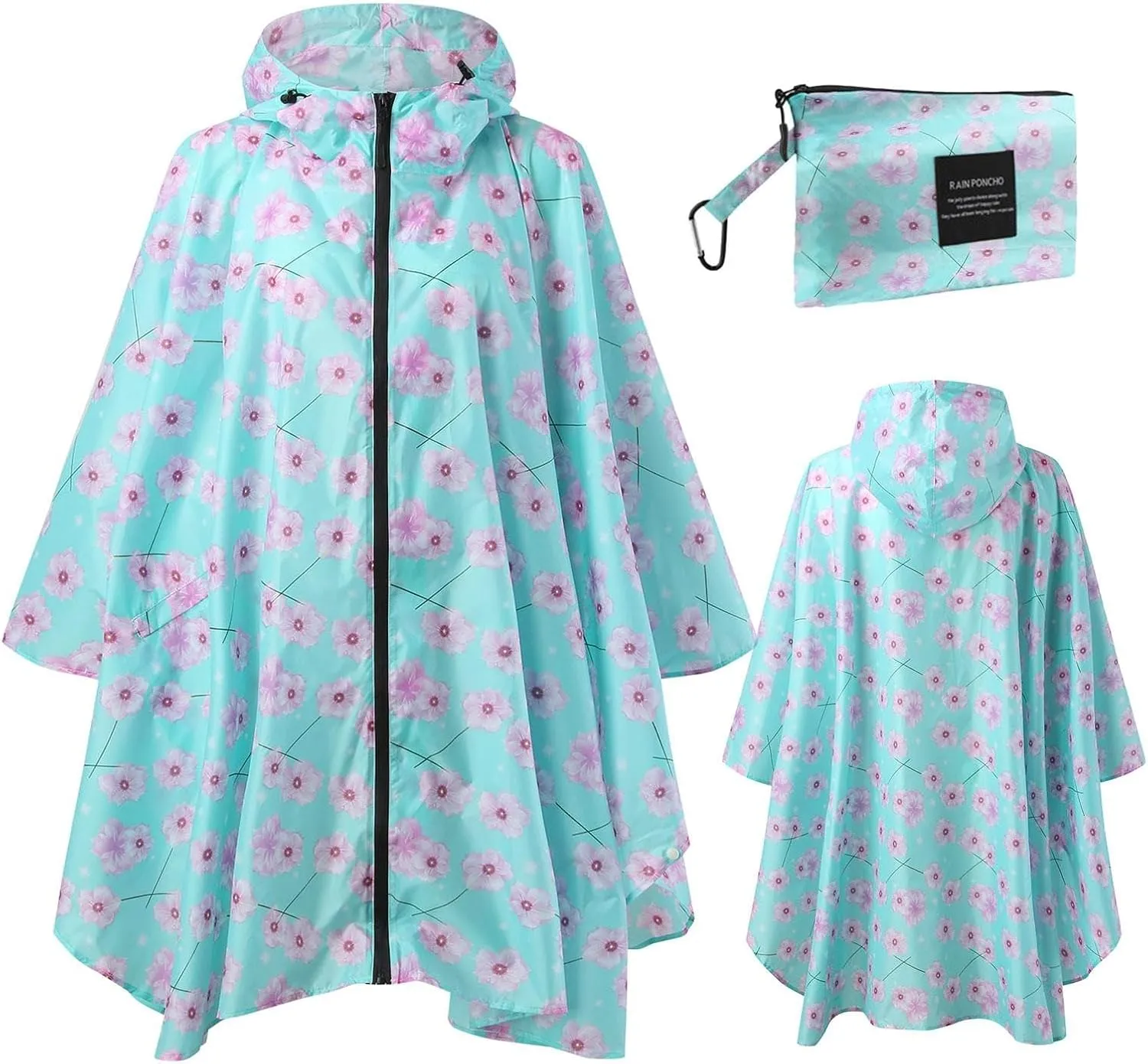 Windproof Jacket for Women Long Sleeve Raincoat Full Zip Up Button Hooded Plain Windbreaker with Pocket Outdoor Spring Plus