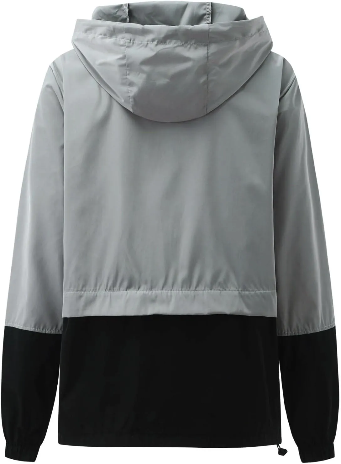 Windproof Jacket for Women Long Sleeve Raincoat Full Zip Up Hooded Plain Windbreaker with Pocket with Hood Zipper Drawstring