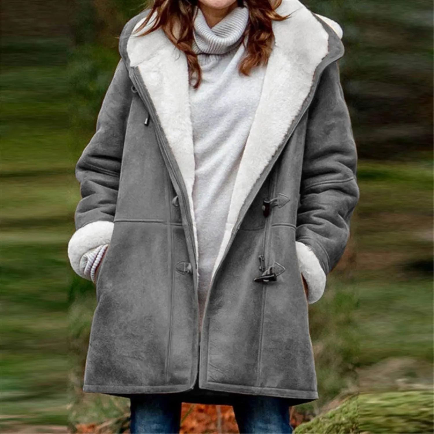 Winter Jackets for Women Sherpa Lined Suede Coat Thick Hooded Jacket Plus Size Parka Coat Warm Outerwear with Pockets