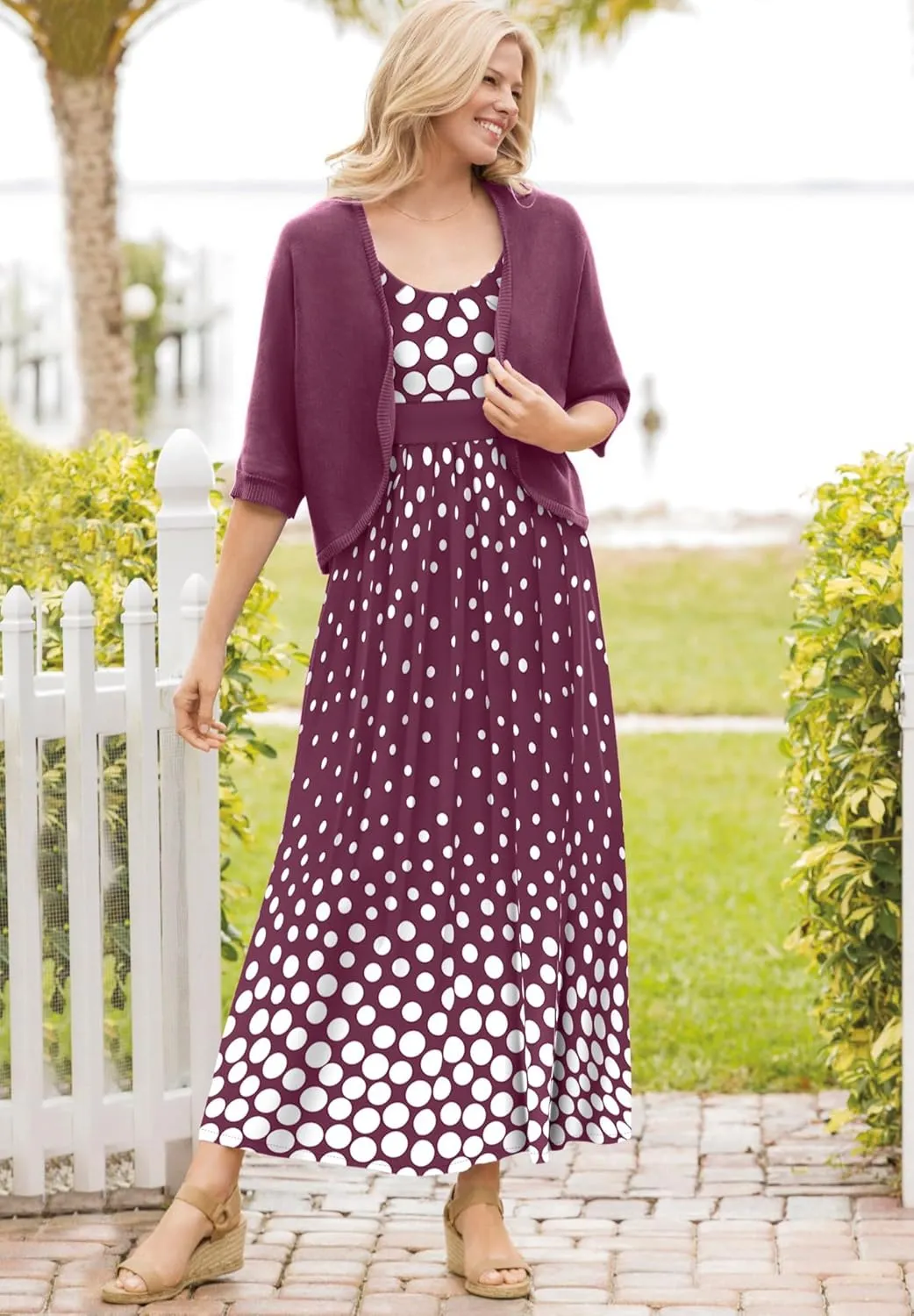 Woman Within Women's Plus Size Banded-Waist Print Maxi Dress